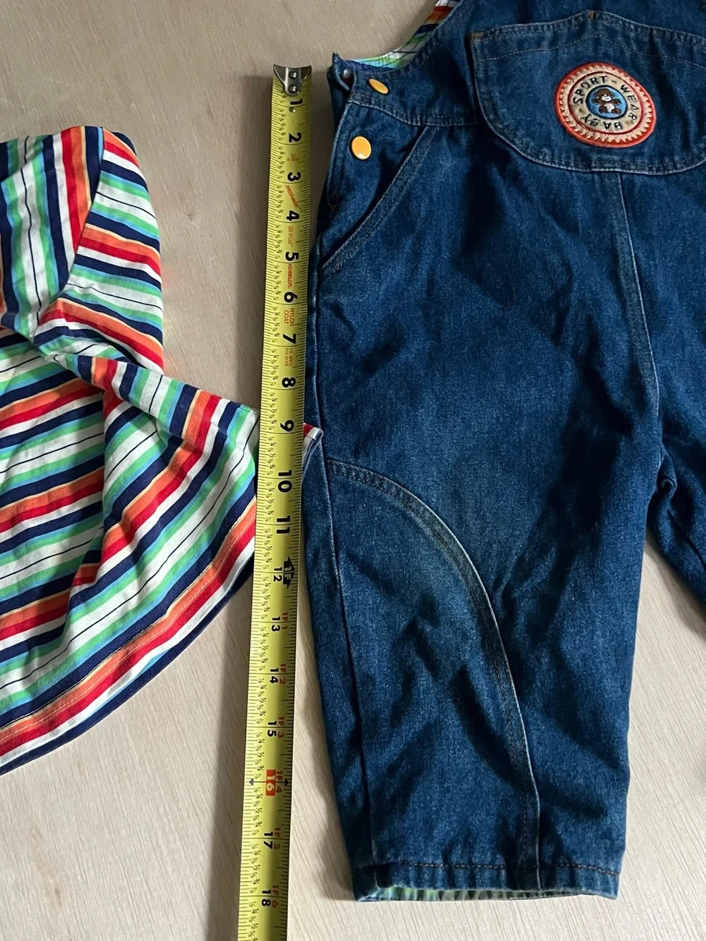 Baby 12-18 Months Multicolor Stripe Tee with Blue Denim Overalls Set